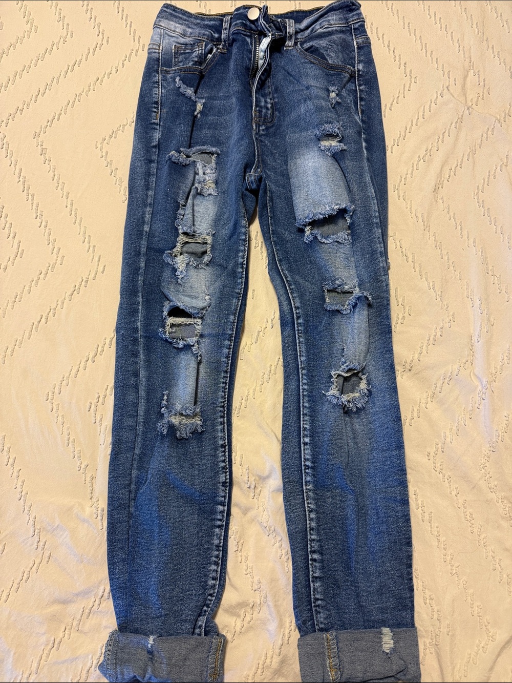 Dark Blue Distressed Women's Skinny Jeans